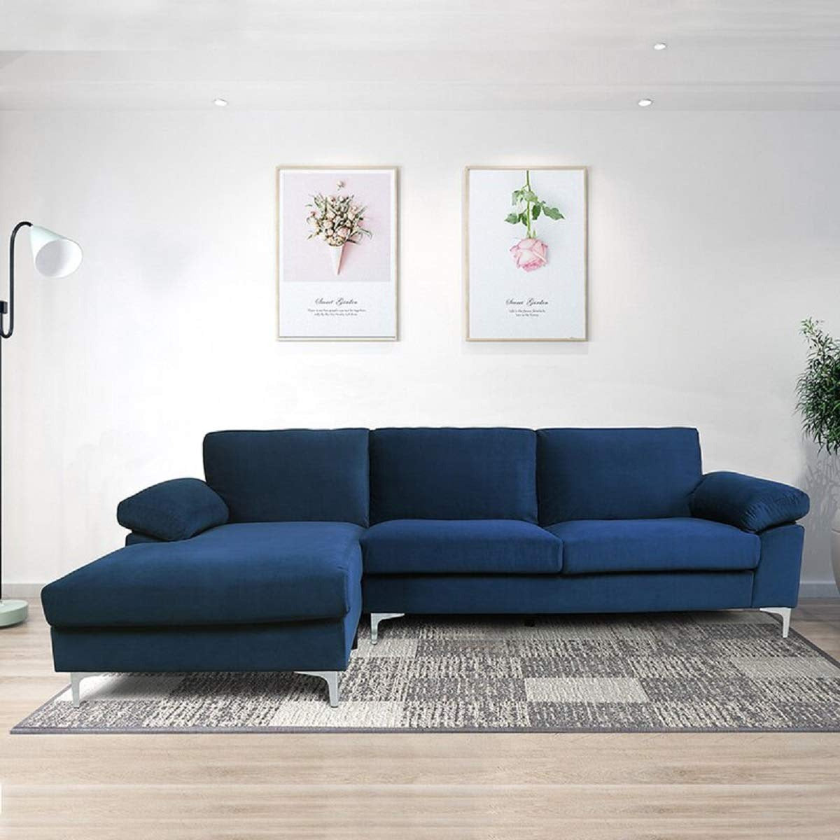 Designer Sofa Set:- Daiyan L Shape 5 Seater Velvet Luxury Furniture Sofa Set