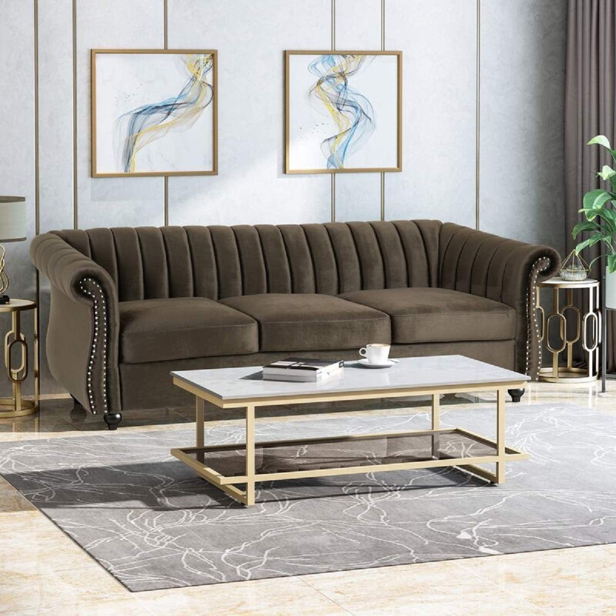 Designer Sofa Set:- 3 Seater Velvet Fabric Luxury Furniture Sofa Set