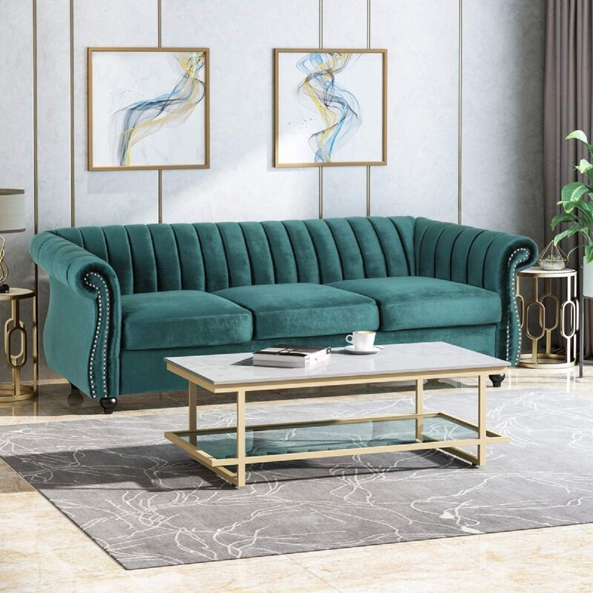 Designer Sofa Set:- 3 Seater Velvet Fabric Luxury Furniture Sofa Set