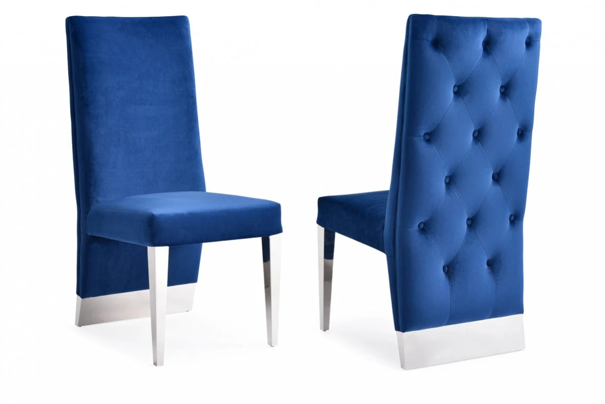 Dining Chair BERRY Blue Velvet & Stainless Steel Dining Chair (Set of 2)