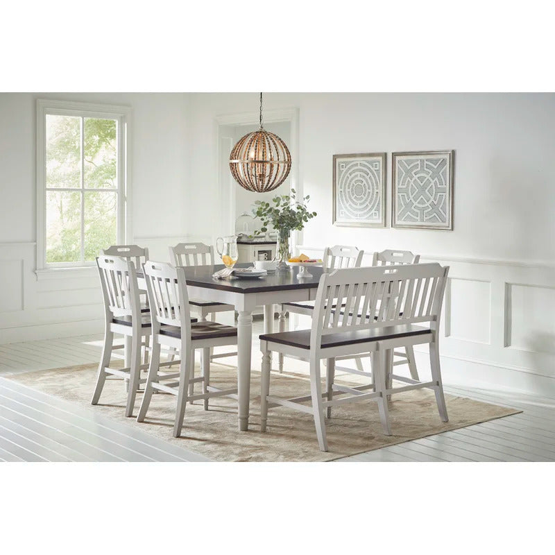 Dining Set: Dining Table with 6 Chairs Rubberwood Solid Wood Dining Set