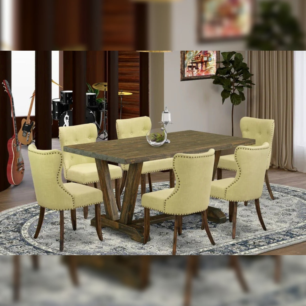Dining Set Dining Table with 6 Chairs Solid Wood Dining Set