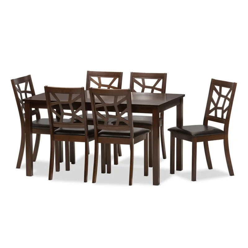 Dining Set: Dining Table with 6 Chairs Solid Wood Dining Set