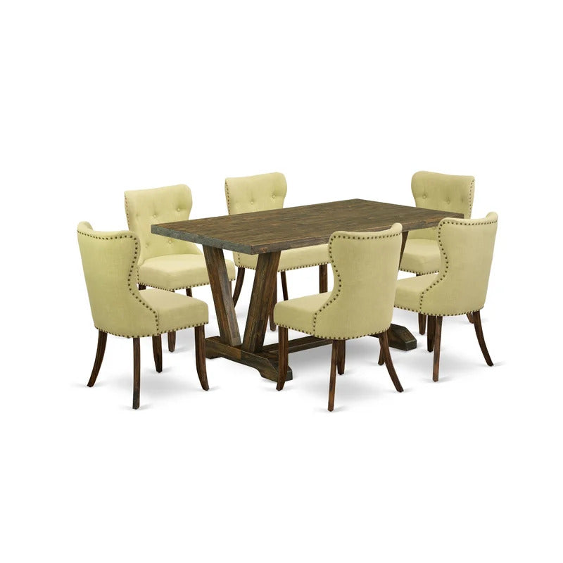 Dining Set: Dining Table with 6 Chairs Solid Wood Dining Set