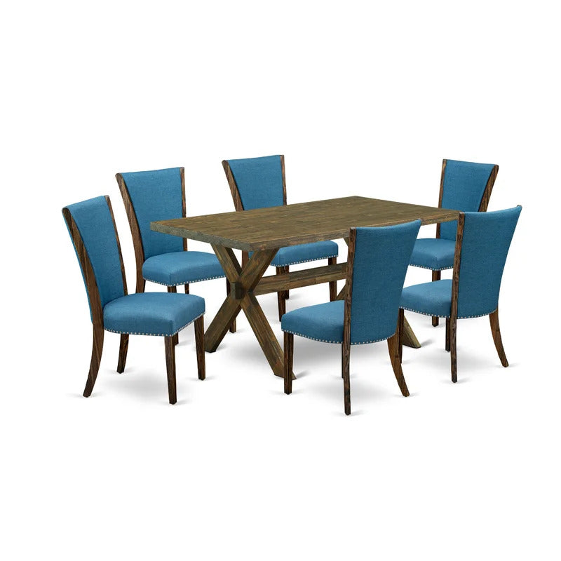 Dining Set: Dining Table with 6 Chairs Solid Wood Dining Set