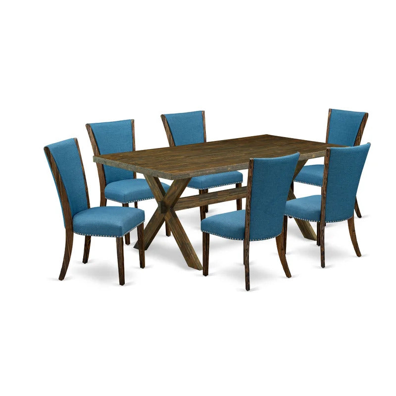 Dining Set: Dining Table with 6 Chairs Solid Wood Dining Set