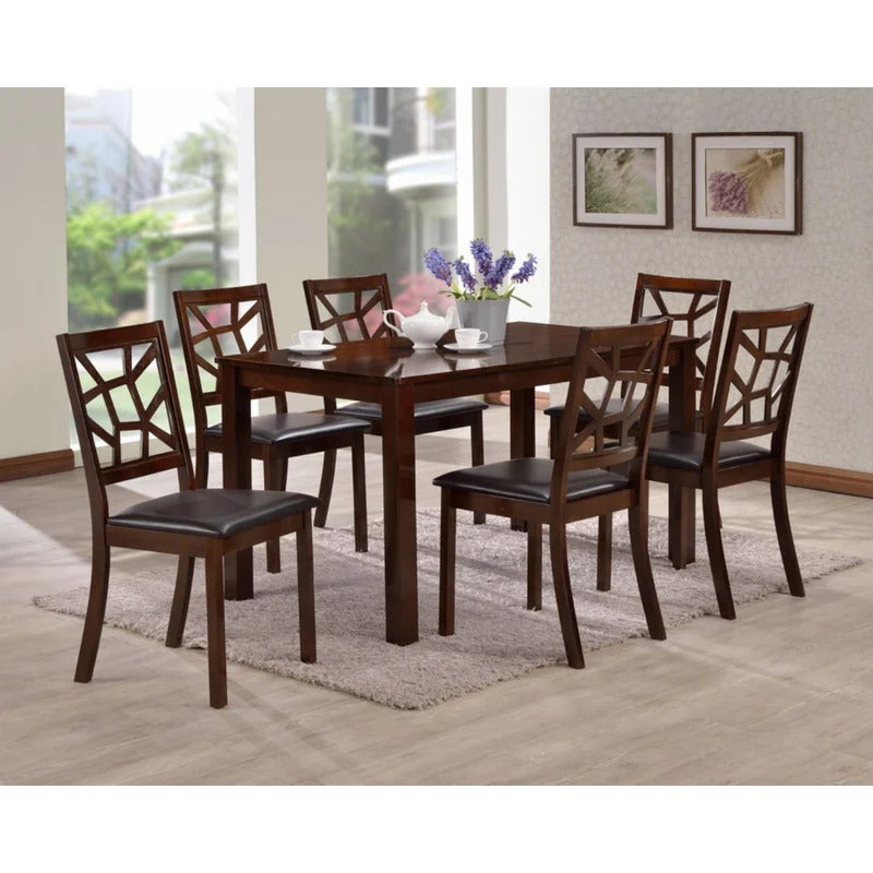 Dining Set: Dining Table with 6 Chairs Solid Wood Dining Set