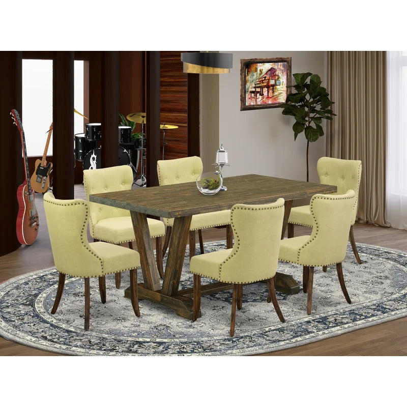 Dining Set: Dining Table with 6 Chairs Solid Wood Dining Set