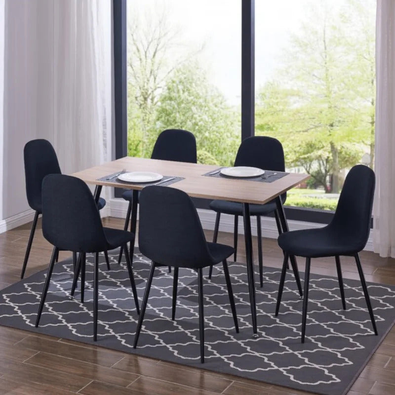 Dining Set: Dining Table with 6 Chairs Wood Dining Set