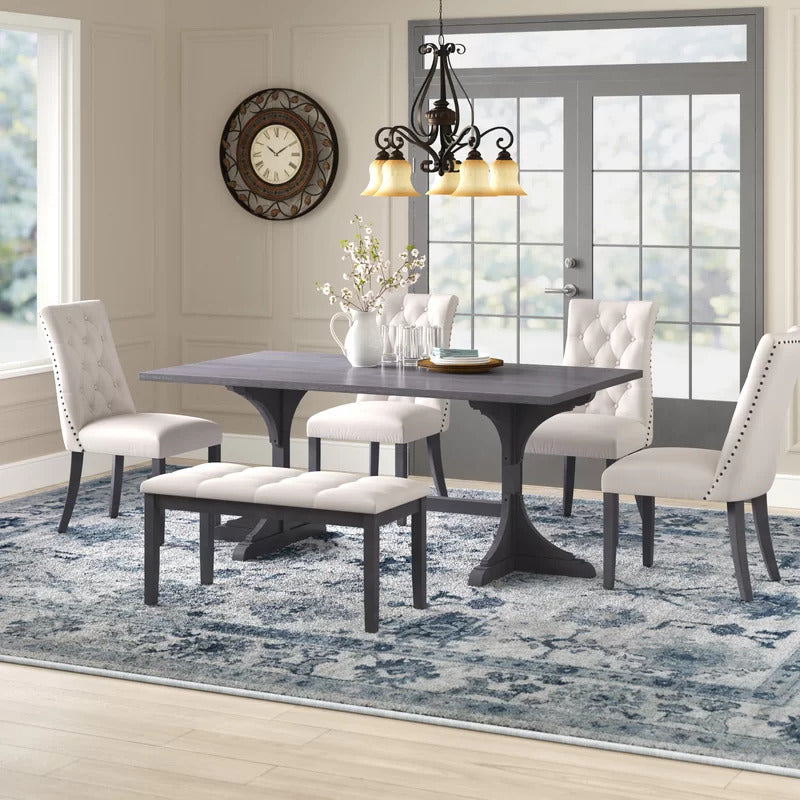 Dining Set: Dining Table with 6 Chairs Wood Dining Set
