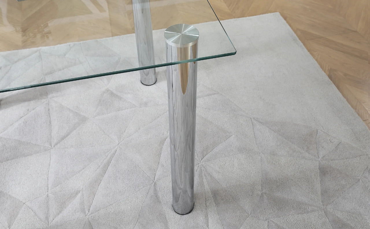 Dining Set : Eva Square Glass and Chrome Dining Table with 4 Leon Stone Grey Leatherette Chairs