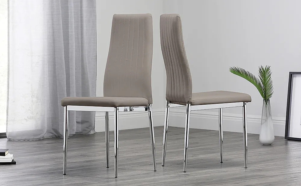 Dining Set : Eva Square Glass and Chrome Dining Table with 4 Leon Stone Grey Leatherette Chairs