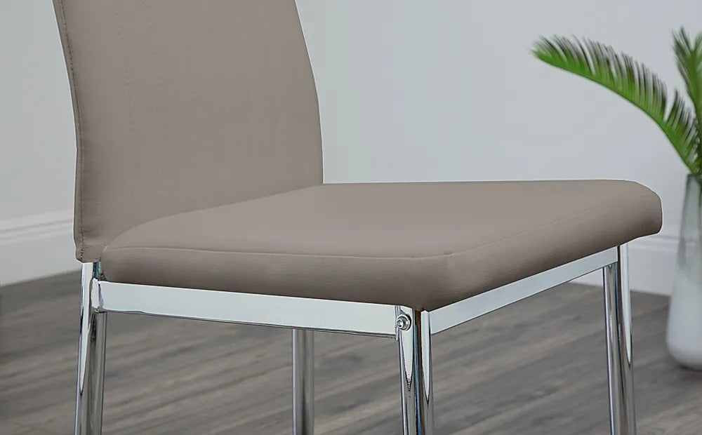 Dining Set : Eva Square Glass and Chrome Dining Table with 4 Leon Stone Grey Leatherette Chairs
