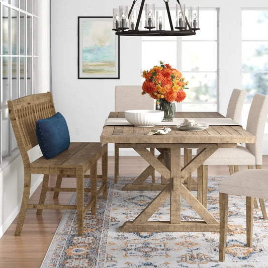 Dining Set: Extendable Pine Solid Wood 6 Seater Dining Set