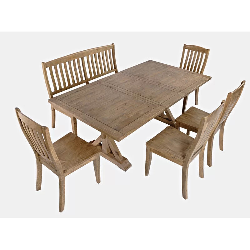 Dining Set: Pine Solid Wood 6 Seater Dining Set