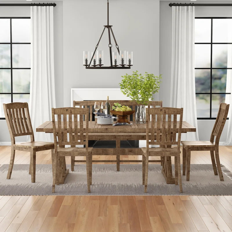 Dining Set: Pine Solid Wood 6 Seater Dining Set