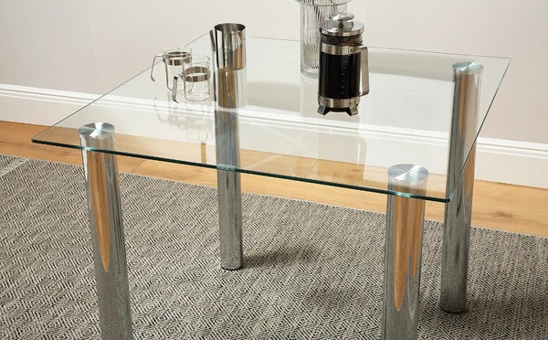 Dining Set: JACK Square Glass and Chrome Dining Table with 2 Leon Chairs