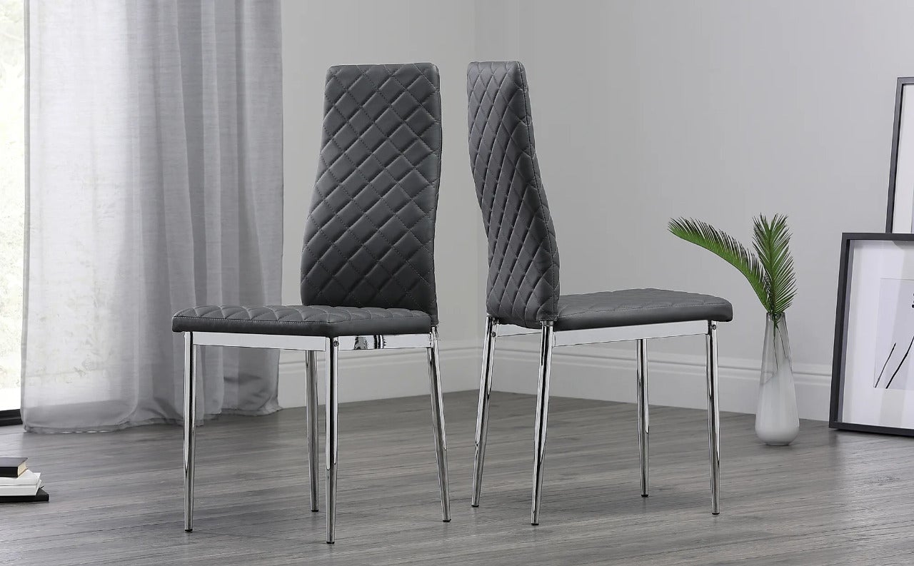Dining Set: JACK Square Glass and Chrome Dining Table with 2 Leon Chairs