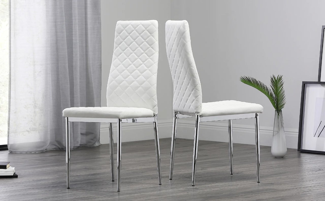 Dining Set: JACK Square Glass and Chrome Dining Table with 2 Leon Chairs