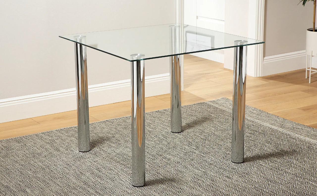 Dining Set: JACK Square Glass and Chrome Dining Table with 2 Leon Chairs
