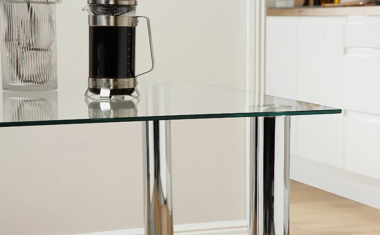 Dining Set: JACK Square Glass and Chrome Dining Table with 2 Leon Chairs
