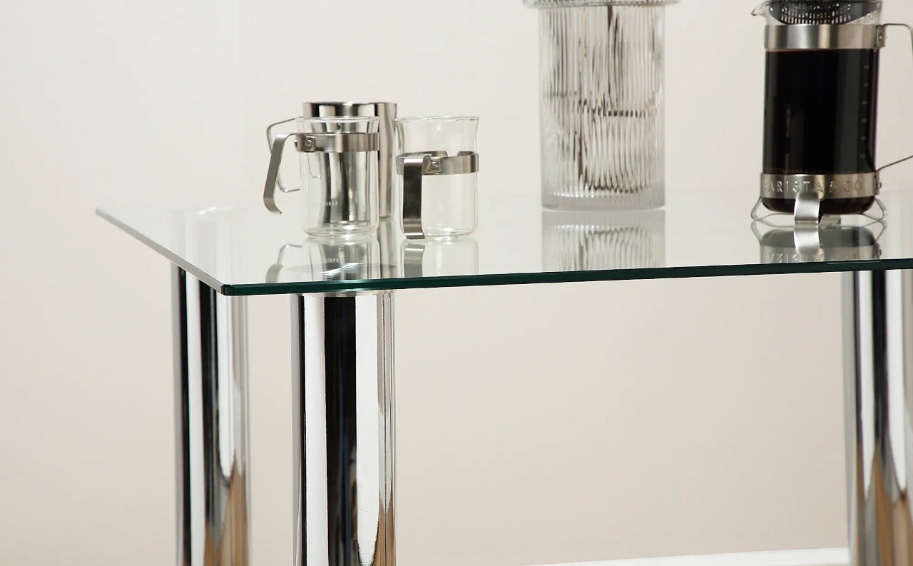 Dining Set: JACK Square Glass and Chrome Dining Table with 2 Leon Chairs