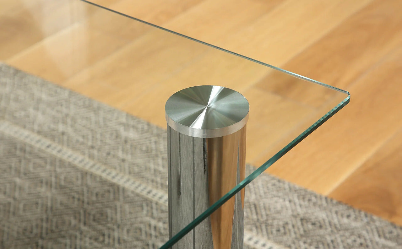 Dining Set: JACK Square Glass and Chrome Dining Table with 2 Leon Chairs
