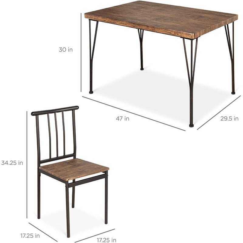 Dining Set: Metal And Wood Indoor Modern Rectangular 4 Seater Dining Set