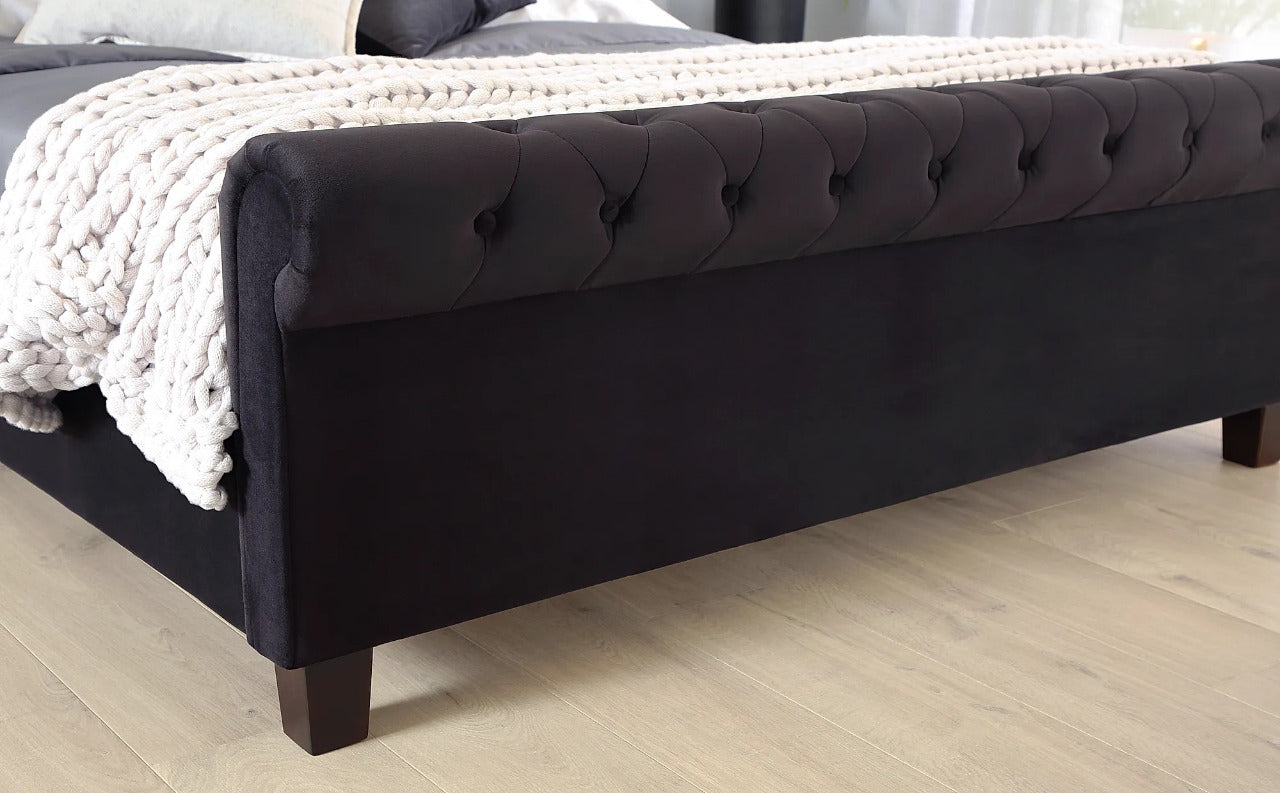 Double Bed: Black Velvet Double Bed