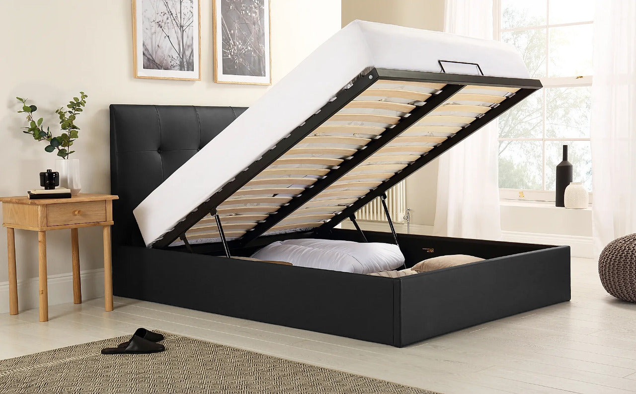 Double Bed: Covershine Black Leather Fabric Double Bed