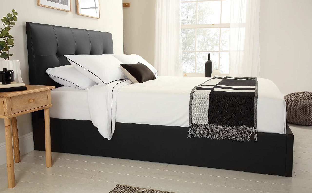 Double Bed: Covershine Black Leather Fabric Double Bed