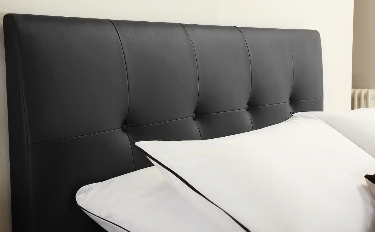 Double Bed: Covershine Black Leather Fabric Double Bed