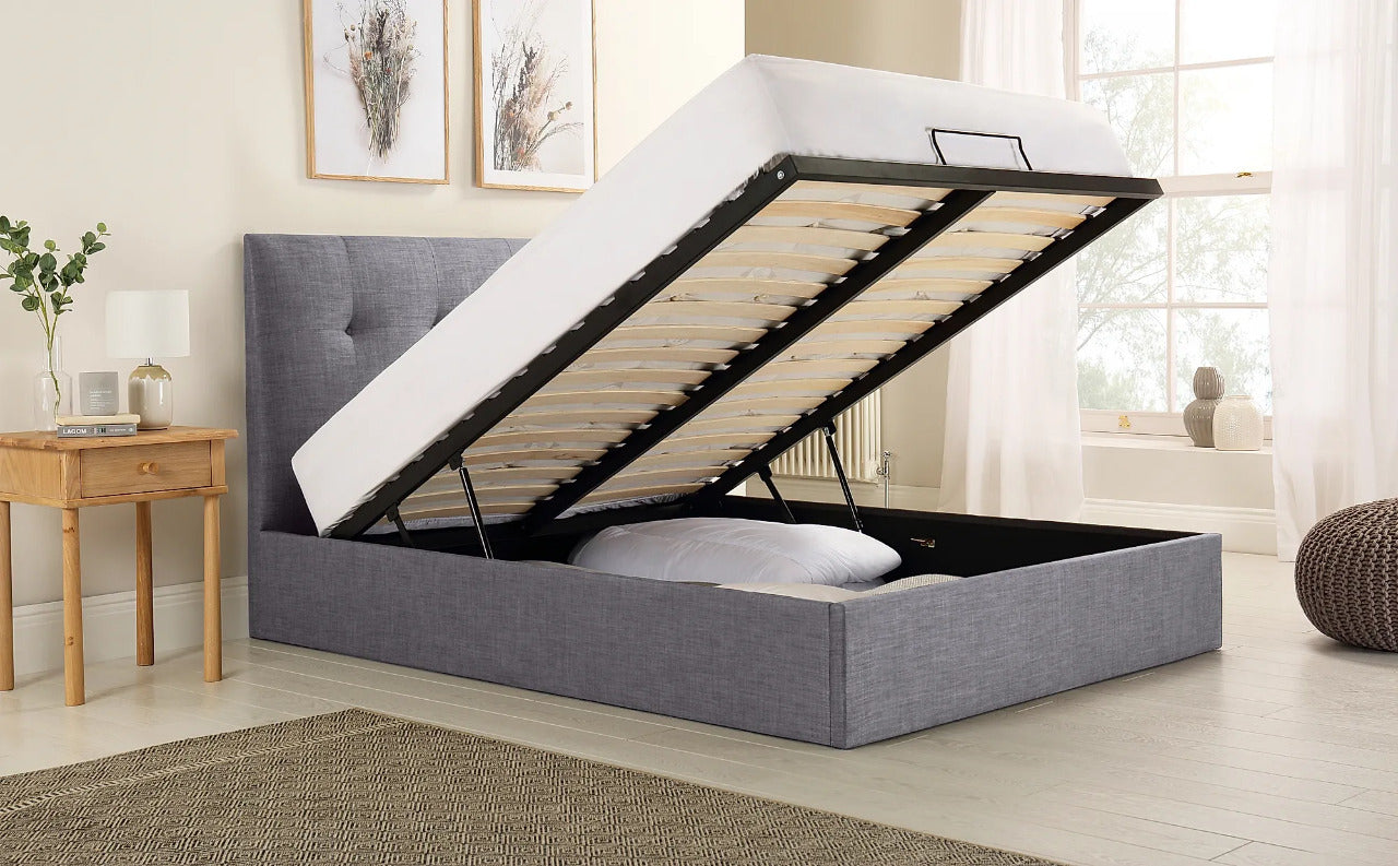 Double Bed: Covershine Grey Fabric Double Bed