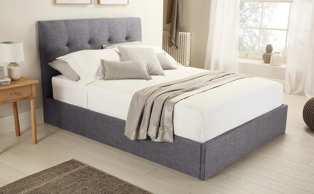 Double Bed: Covershine Grey Fabric Double Bed