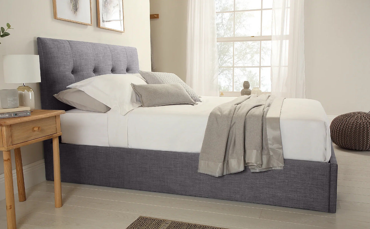 Double Bed: Covershine Grey Fabric Double Bed