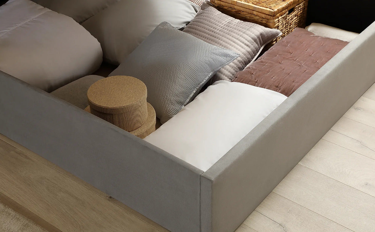 Double Bed: Covershine Grey Velvet Fabric Double Bed