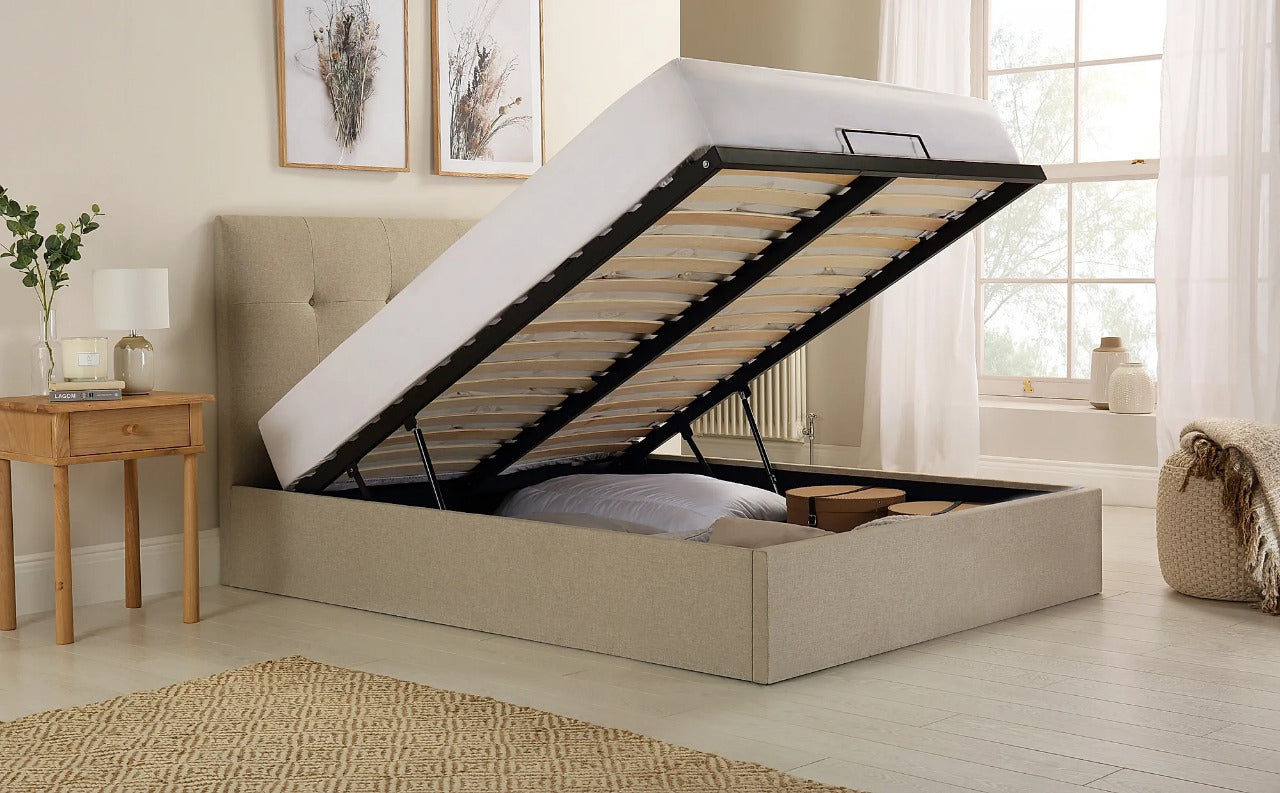 Double Bed: Covershine Oatmeal Fabric Double Bed