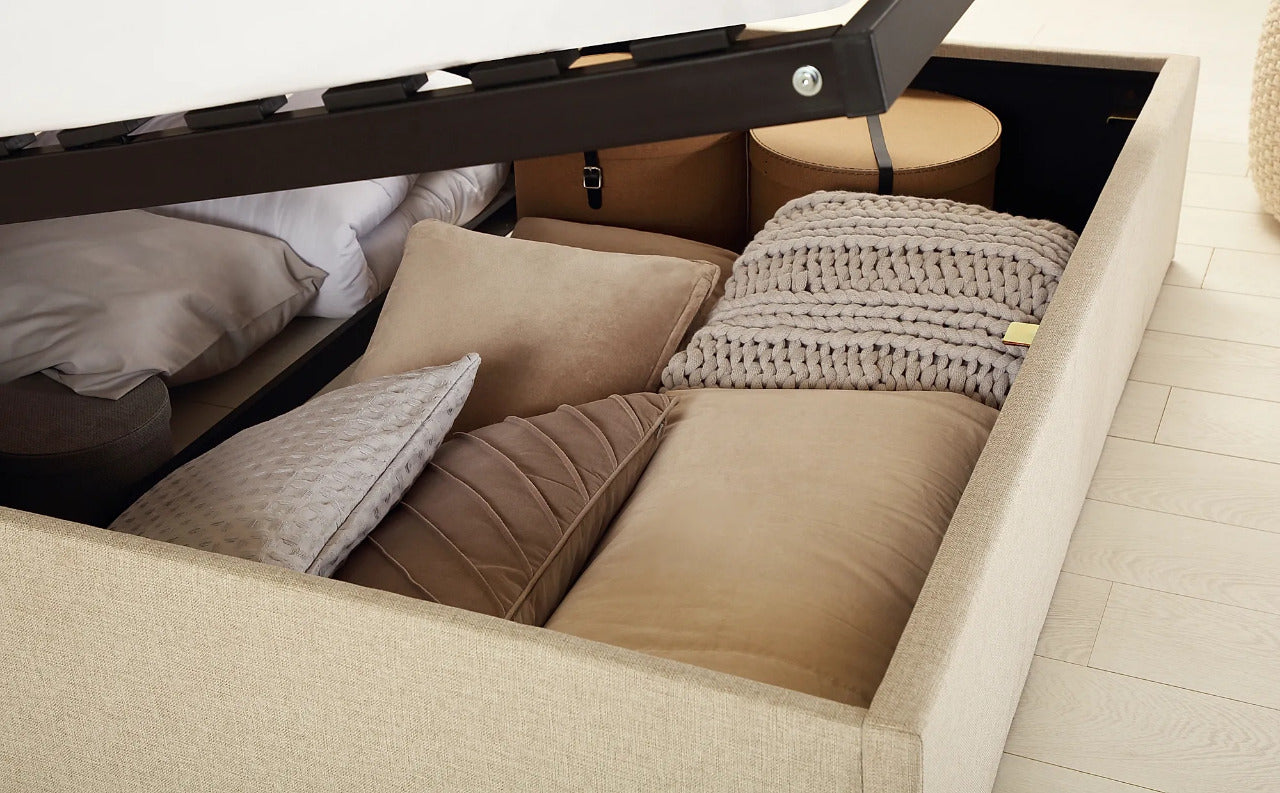 Double Bed: Covershine Oatmeal Fabric Double Bed