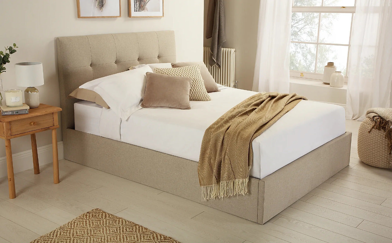 Double Bed: Covershine Oatmeal Fabric Double Bed