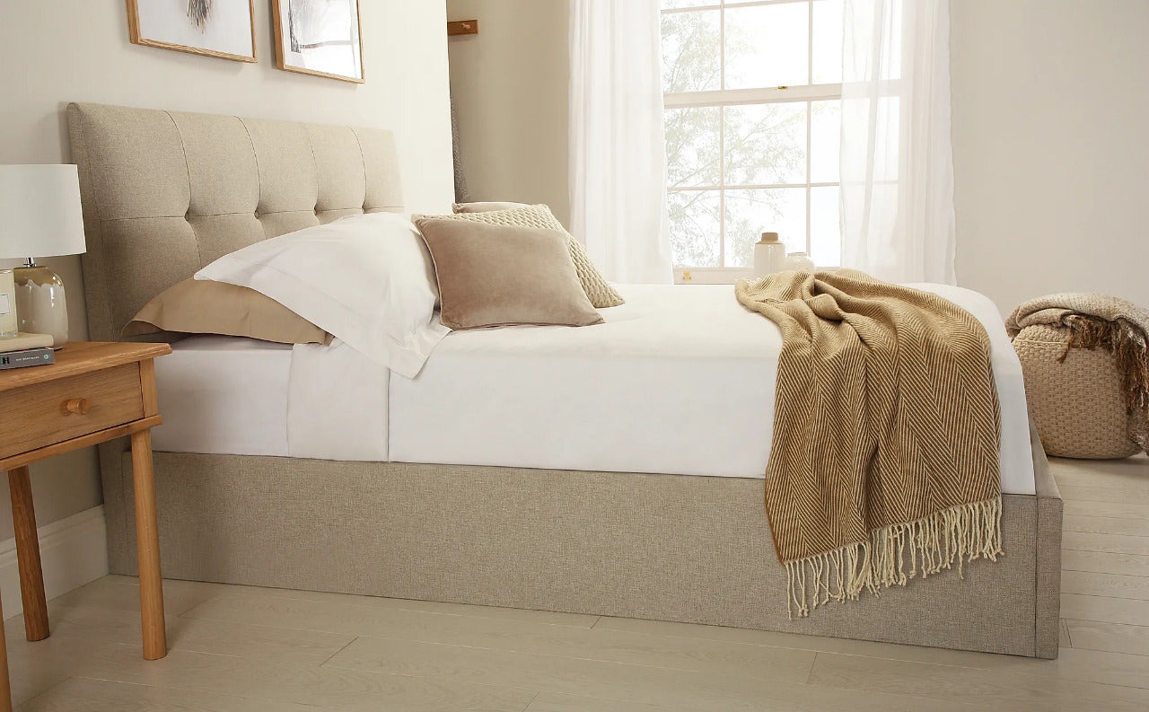 Double Bed: Covershine Oatmeal Fabric Double Bed