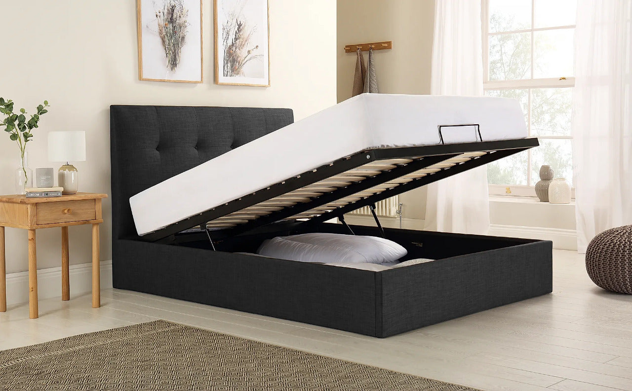 Double Bed: Covershine Slate Grey Fabric Double Bed