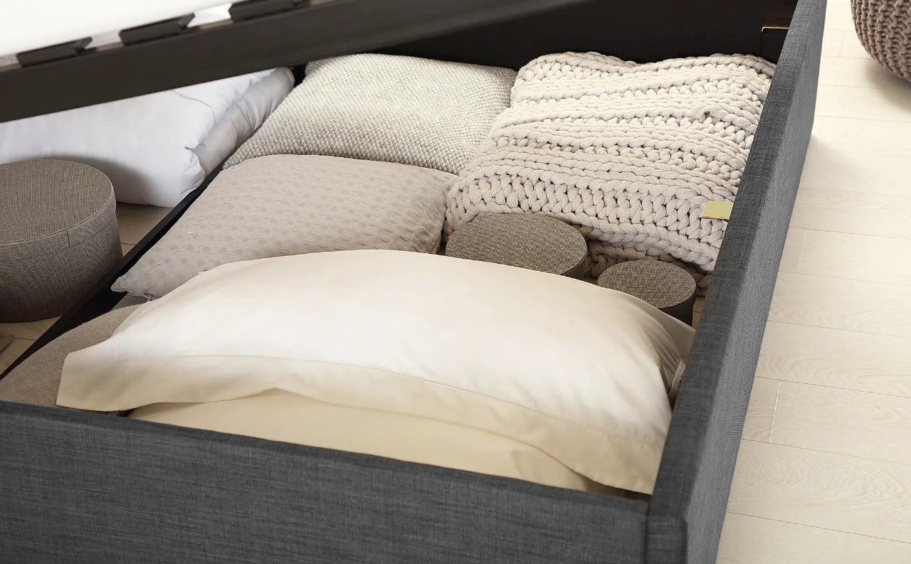 Double Bed: Covershine Slate Grey Fabric Double Bed