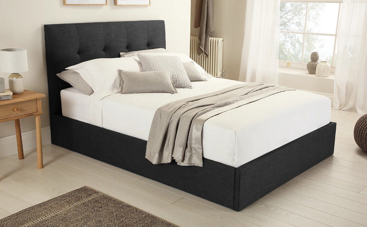 Double Bed: Covershine Slate Grey Fabric Double Bed