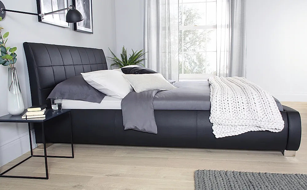 Double Bed: Dorato Black Leatherette Double Bed