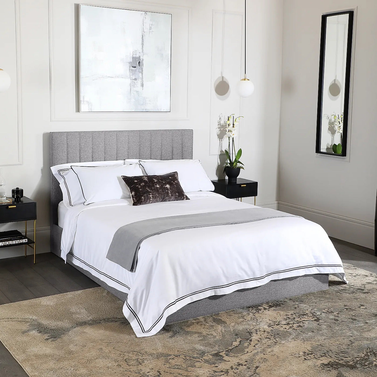 Double Bed: Grey Fabric Double Bed
