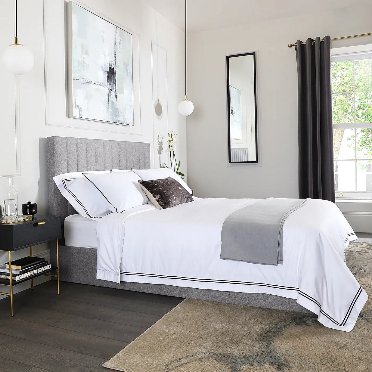 Double Bed: Grey Fabric Double Bed