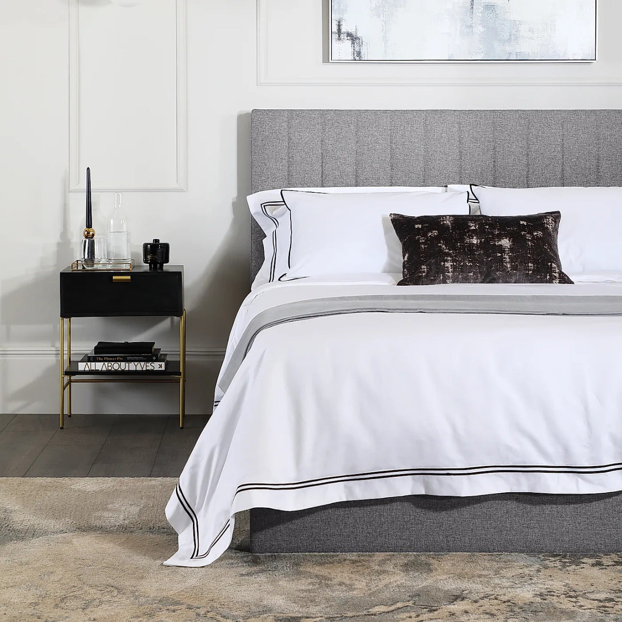Double Bed: Grey Fabric Double Bed