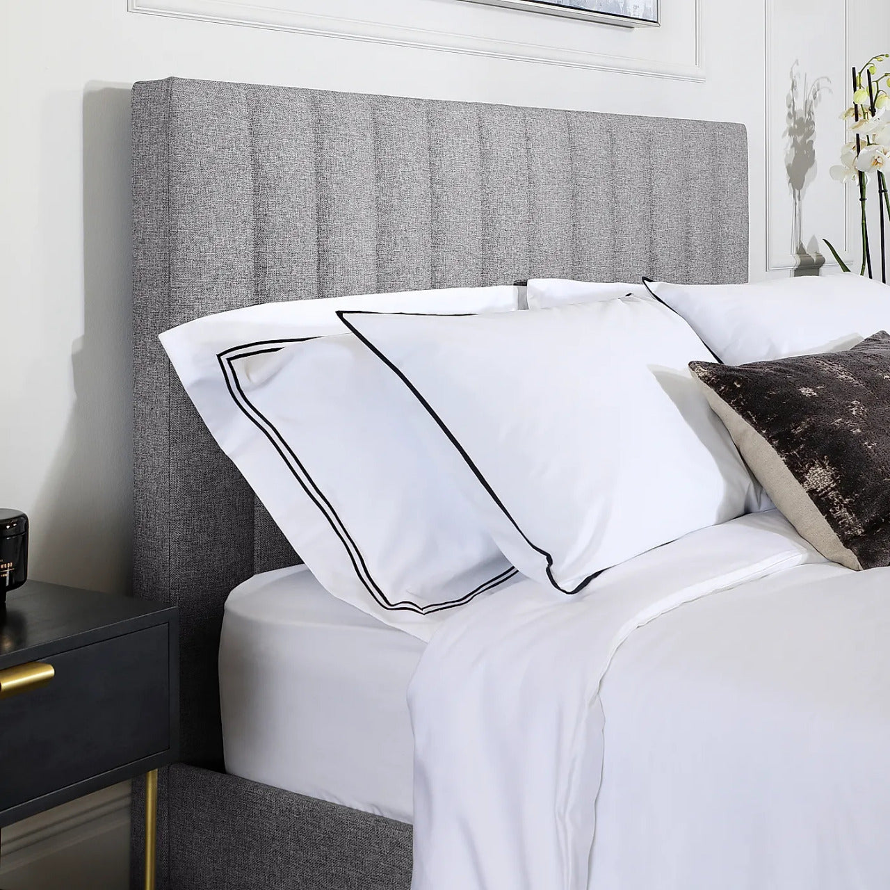 Double Bed: Grey Fabric Double Bed