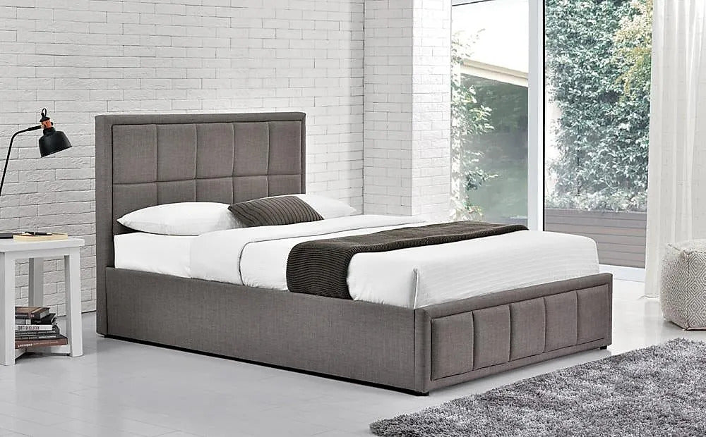 Double Bed: Grey Fabric Double Bed