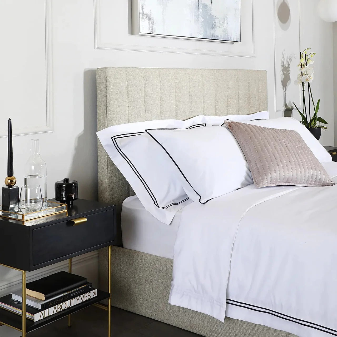 Double Bed: Grey Velvet Double Bed